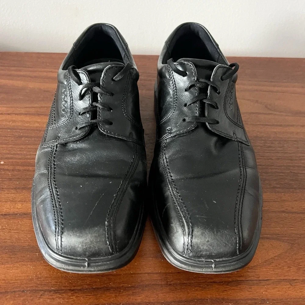 ECCO Leather Oxford Dress Shoes Black Comfort Men's Size 44